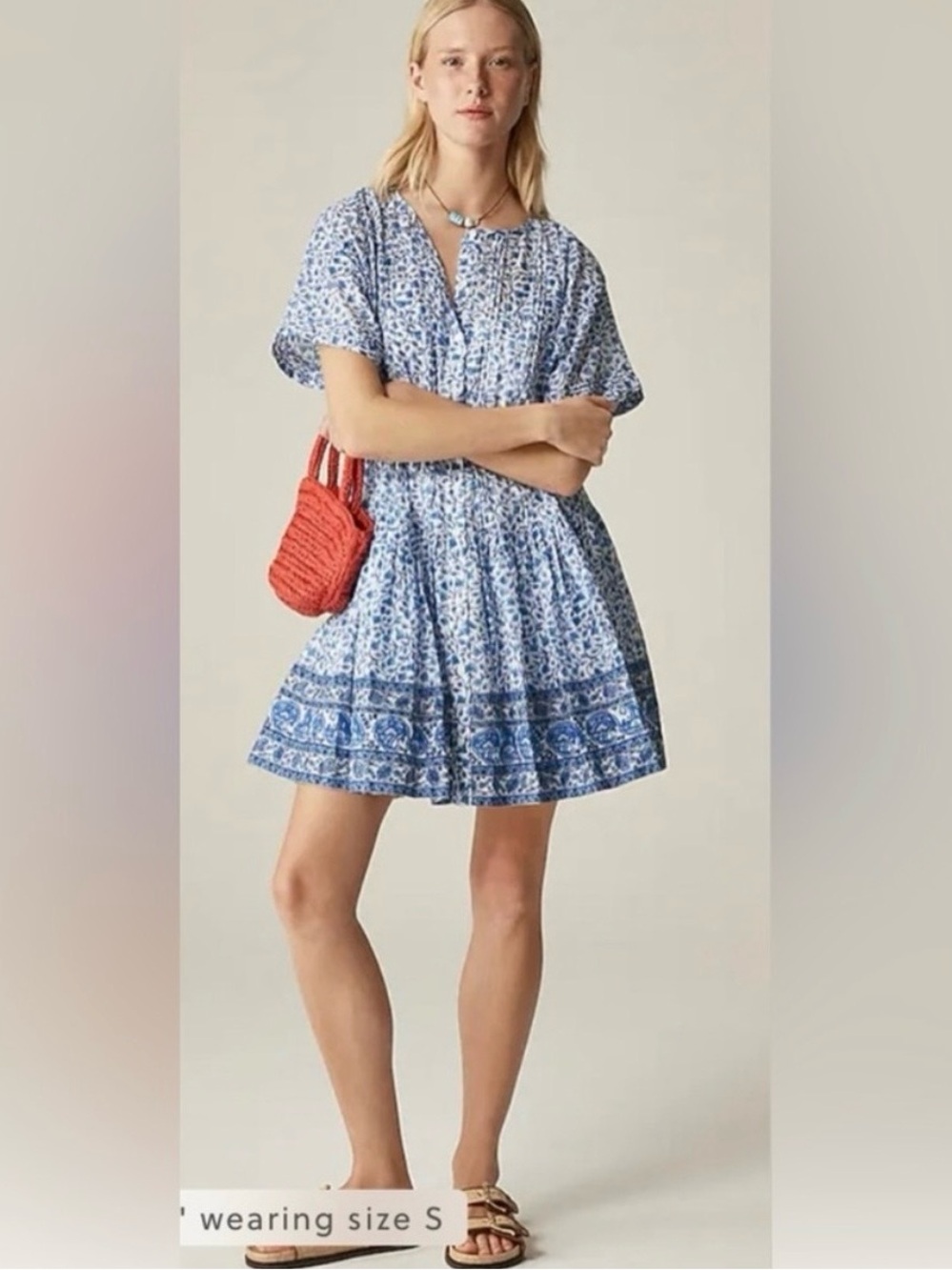 NWT J. Crew Women’s Pintuck mini shirt-dress in bandana block print, Small